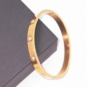 18k Gold Plated Bracelet with Clear Cubic Zirconia 316L Steel Trendy Love